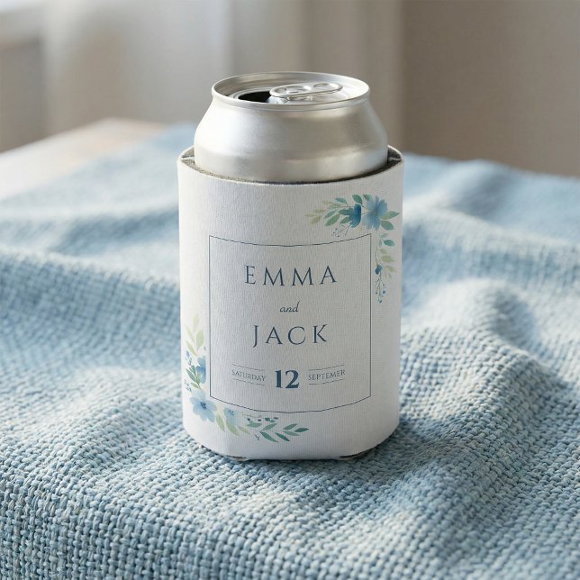 Porta-lata Elegant blue floral wedding (Elegant blue floral wedding can cooler.)