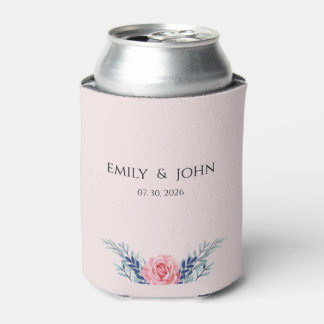 Porta-lata Elegant Blush Pink Dusty Blue Floral wedding Can c