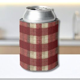 Porta-lata Elegant Burgundy Ivory Rust Red Plaid Pattern
