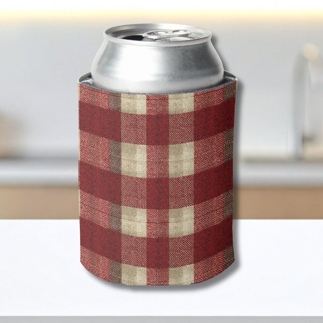 Porta-lata Elegant Burgundy Ivory Rust Red Plaid Pattern (Criador carregado)