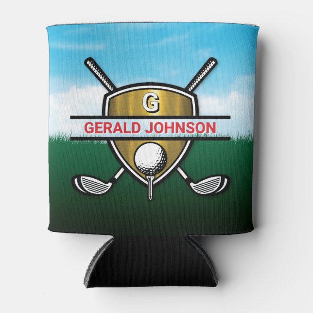 Porta-lata Elegant Gold Shield Golf Monogram Design Can Coole (Frente)