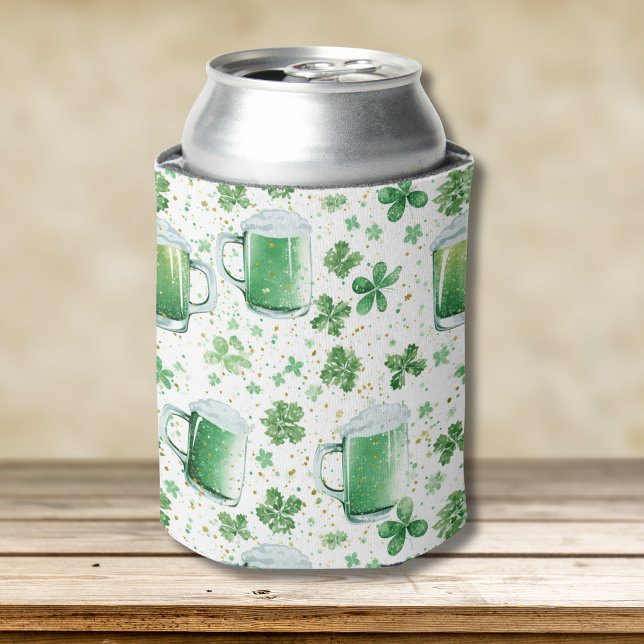 Porta-lata Elegant Green Beer Mugs and Shamrocks White (Criador carregado)