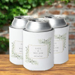 Porta-lata Elegant Greenery Foliage Wedding Can Cooler<br><div class="desc">Featuring delicate watercolor greenery leaves and a gold frame,  this chic botanical design can be personalized with your names and special date. Designed by Thisisnotme©</div>