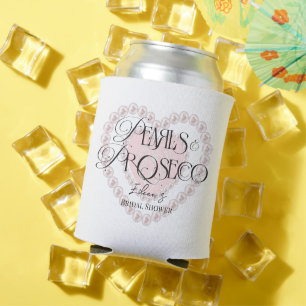 Porta-lata Elegant Heart Pérolas Prosecco Bubbly Chá de Noiva