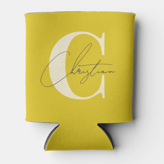 Porta-lata Elegant Mid-Century Modern Monogram Dark Lemon (Frente)