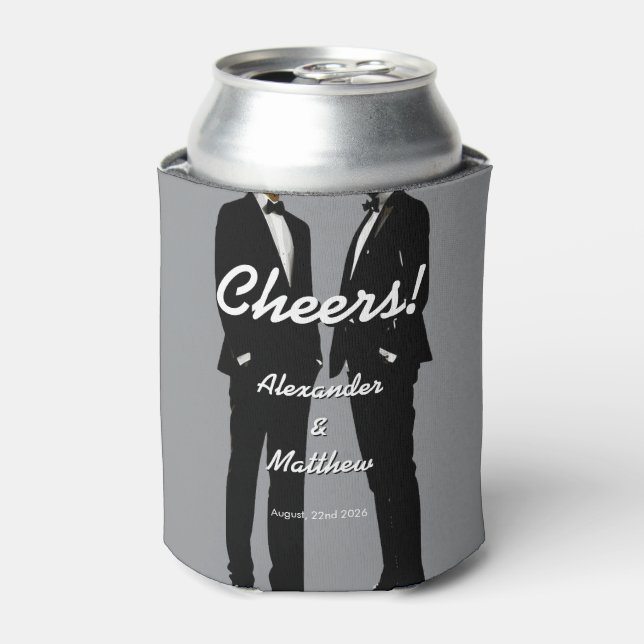 Porta-lata Elegant Modern Gay Men Wedding Rainbow (Can Front)