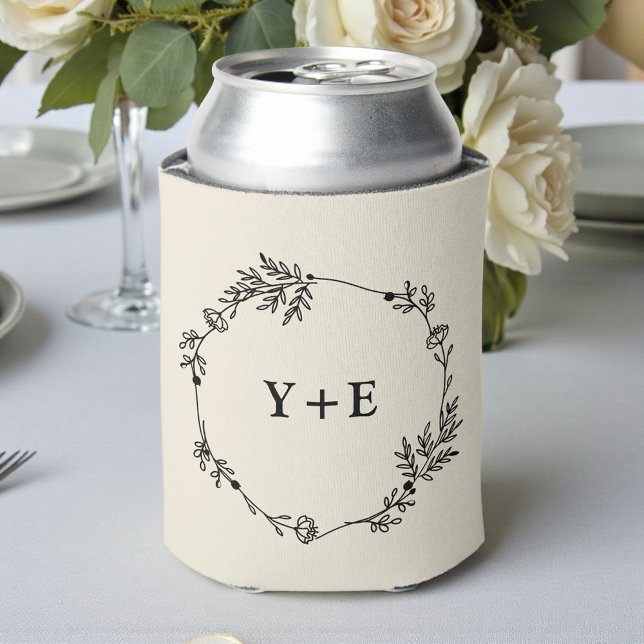 Porta-lata Elegant Simple Natural White Monogrammed Wedding (Criador carregado)