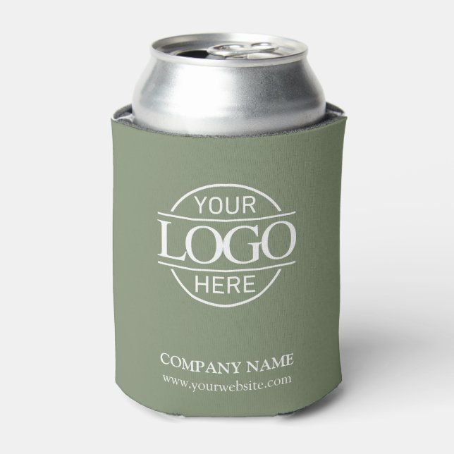 Porta-lata Elegant Simple Sage Green Company Business Logo (Can Front)