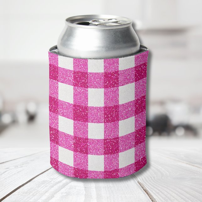 Porta-lata Elegant Valentine Pink Glitter Tartan on White (Criador carregado)