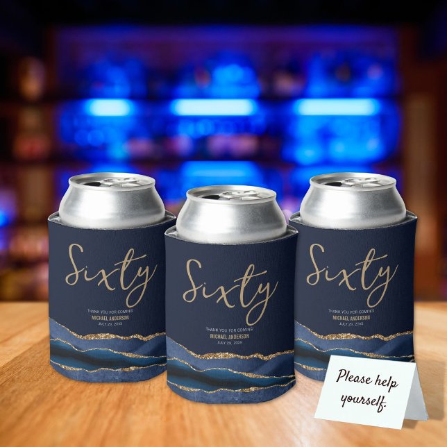 Porta-lata Elegante 60º Agate Dourado Azul Festa de aniversár (Criador carregado)