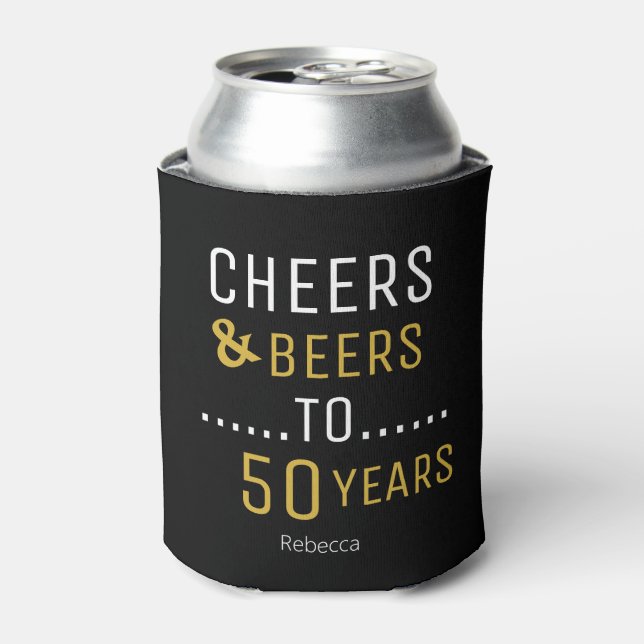 Porta-lata Elegante Black & Dourado Cheers & Beers 50º aniver (Can Front)