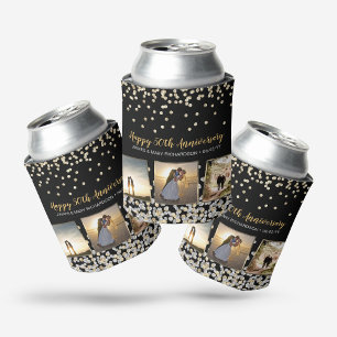 Porta-lata Elegante Colagem de Fotos Prata Dourado 50º Aniver