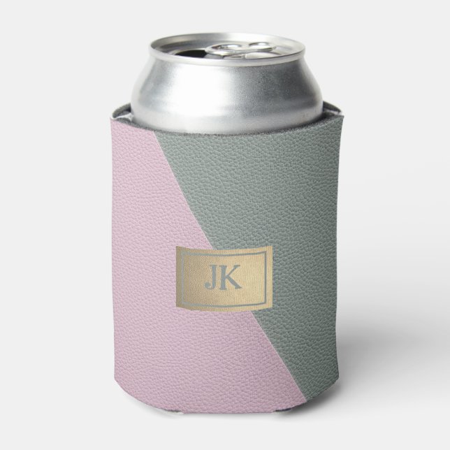 Porta-lata Elegante couro rosa verde Monogram   (Can Front)