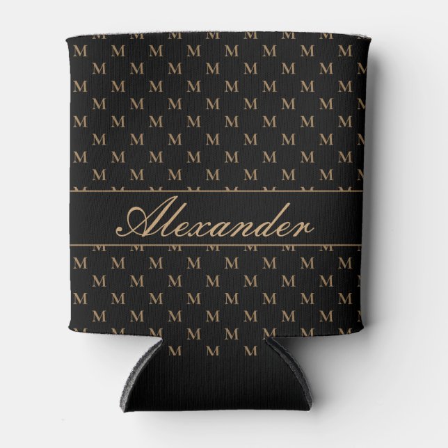 Porta-lata Elegante Dourado branco preto monograma (Frente)