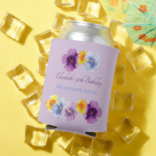 Porta-lata Elegante Festa de Jardim Floral Amor-Perfeito Roxo