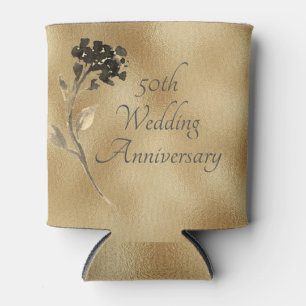 Porta-lata Elegante Floral Dourado do 50º aniversário