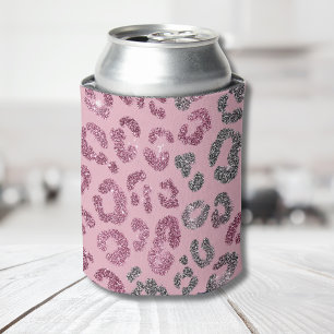 Porta-lata Elegante Glitter Leopardo Rosa Prata em Dourado Ro