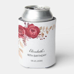 Porta-lata Elegante Maroon Rosa Floral Greenery Aniversário