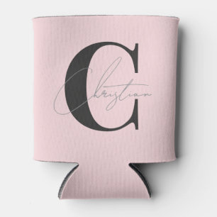Porta-lata Elegante Monograma Moderno Rosa Sussurro e Preto