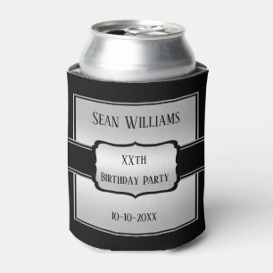 Porta-lata Elegante Prata e Preto de Aniversário do Homem