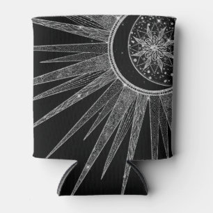 Porta-lata Elegante Silver Sun Moon Mandala Black Design