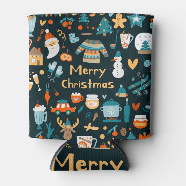 Porta-lata Elementos de Natal e Ano Novo desenhados à mão. (Frente)