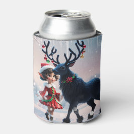 Porta-lata Elfo de Natal bonito e renas escuras.