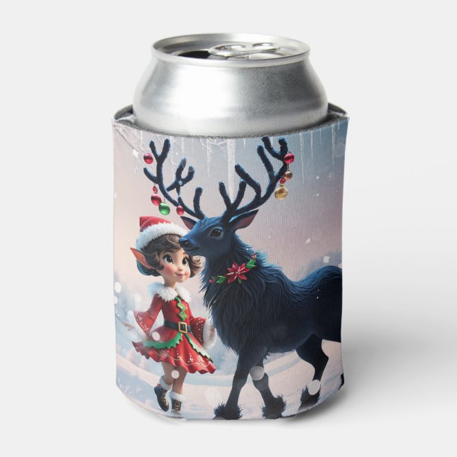 Porta-lata Elfo de Natal bonito e renas escuras. (Can Front)