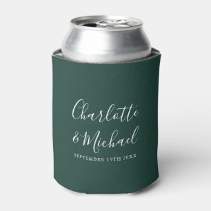 Porta-lata Emerald Green Chic Script Weding Can Cooler