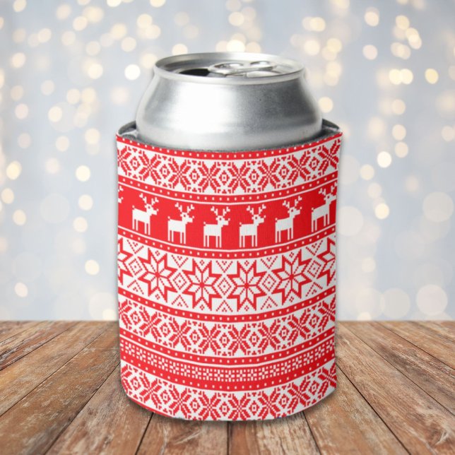Porta-lata Engraçada Nórdica Reindeer Feia (Funny Nordic Reindeer Ugly Christmas Sweater Can Cooler)