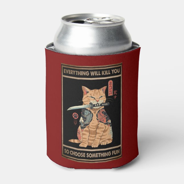 Porta-lata Engraçado Cat Samurai Tudo Vai Te Matar (Can Front)