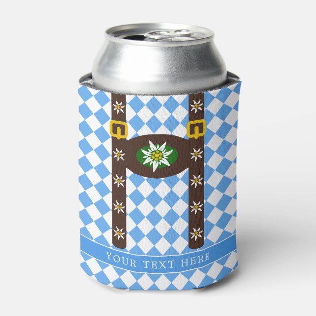 Porta-lata Engraçado Octoberfest Lederhosen Suspenders Beer (Can Front)