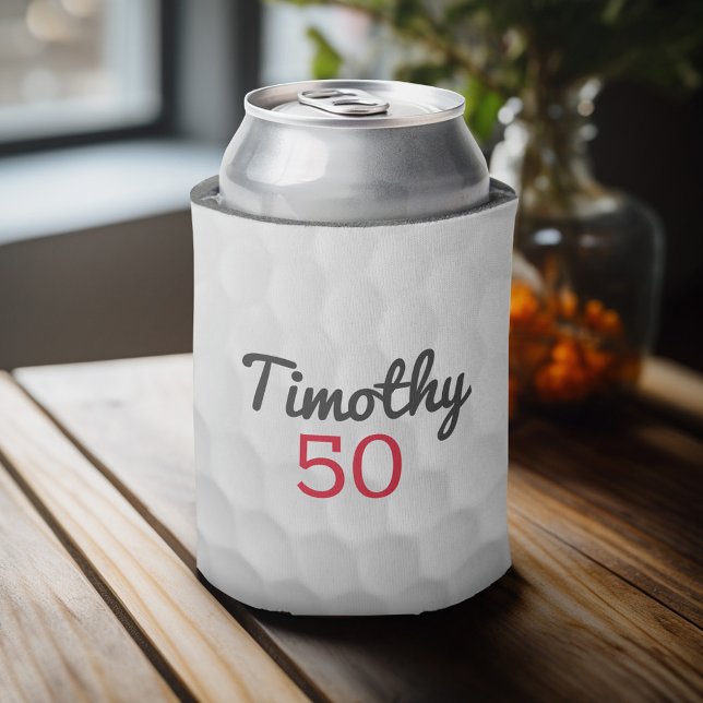Porta-lata Escregos de Golf com o nome preto Número Vermelho (Personalized Can Cooler - add Your Name or Other Custom Text)