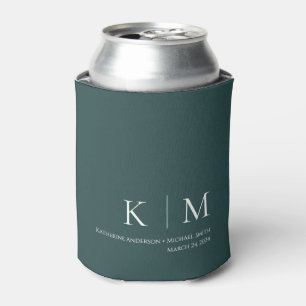 Porta-lata Esmeralda Verde e Monograma Branco Casamento-
