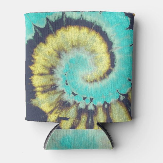 Porta-lata Espiral Teal: Textura Grunge Hippie. (Frente)