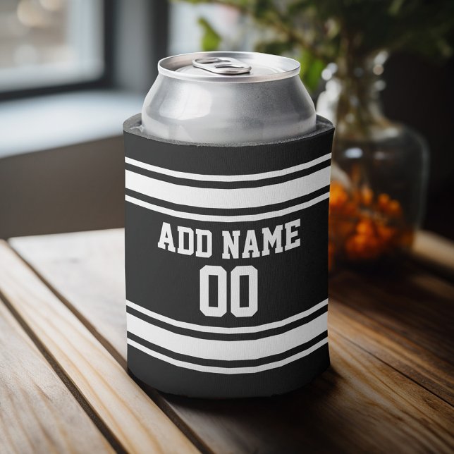 Porta-lata Esportes Jersey Stripes - Número de Nome Personali (Personalized Can Cooler - add a name and custom text to this sports jersey design)