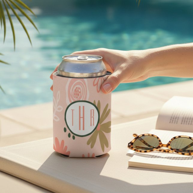 Porta-lata Espuma de Monograma Floral Castanha (Criador carregado)