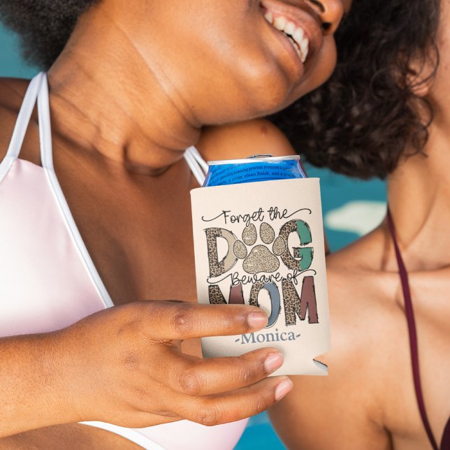 Porta-lata Esqueça o cuidado do cão com o tema da mãe Leopard (Forget the dog beware of Mom Leopard theme Can Cooler)