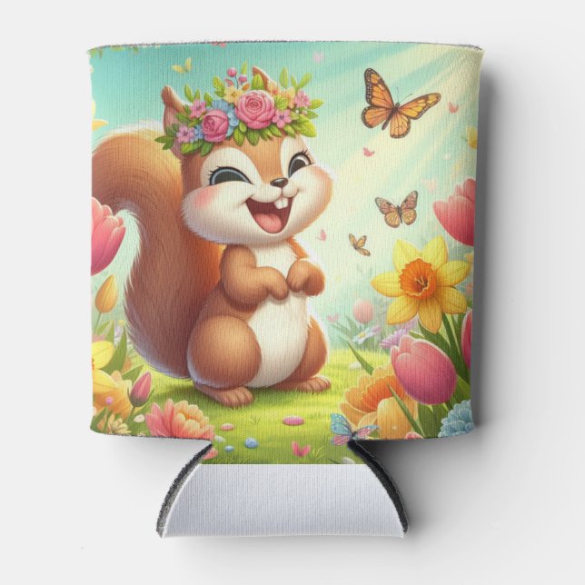 Porta-lata Esquilo de primavera feliz e bonito (Frente)