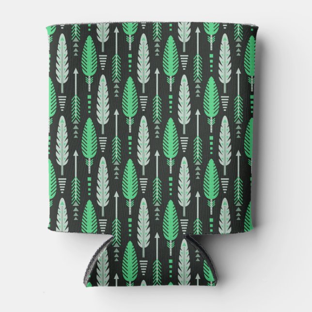 Porta-lata estilo boho retro etnia pena verde (Frente)