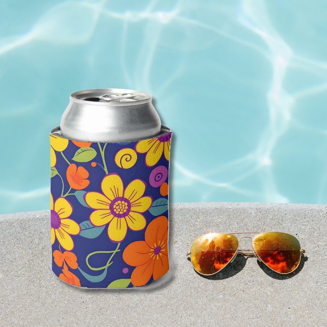 Porta-lata Estilo Colorido das Flores-Dopamina- (Colorful Retro Flowers-Dopamine Style- Can Cooler)