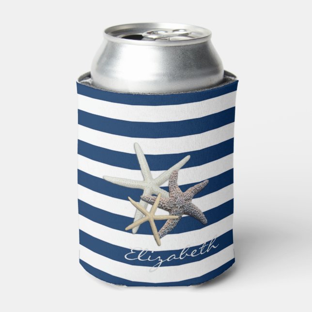 Porta-lata Estrela-do-Mar Adorável,Listras Azul-Marinho-Perso (Can Front)