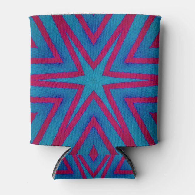 Porta-lata Estrela Vermelha e Azul Geométrico (Frente)