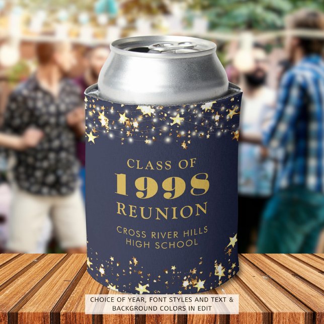 Porta-lata Estrelas Douradas Azuis Marinho de Reunião de Clas (Criador carregado)