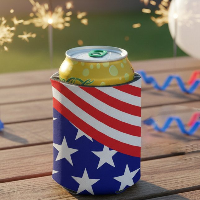 Porta-lata Estrelas Patrióticas Stripes Azul Branco Vermelho (Keep your drinks ice-cold and show your American pride this Independence Day. Perfect for BBQs)