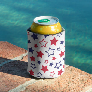 Porta-lata Estrelas Vermelhas e Azuis, 4 de Julho, Fundo Bran