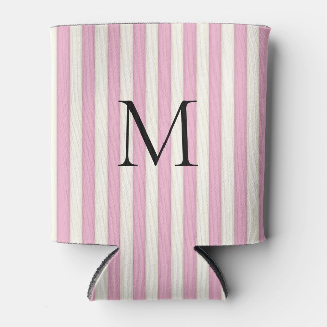 Porta-lata Estrias De Doces Rosa E De Marfim Monogramadas (Frente)