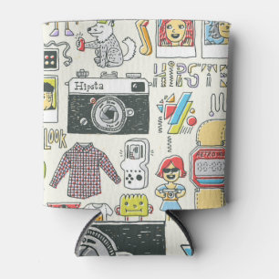 Porta-lata Estropo do hipster: conjunto de rabiscos desenhado