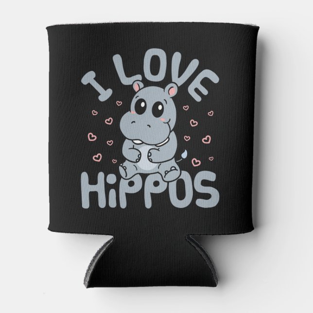 Porta-lata Eu Amo Hippos Cute Hippopotamus Lover (Frente)