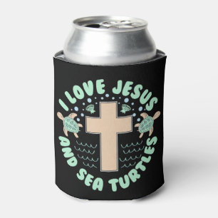 Porta-lata Eu amo Jesus e tartarugas marinhas Christian Faith